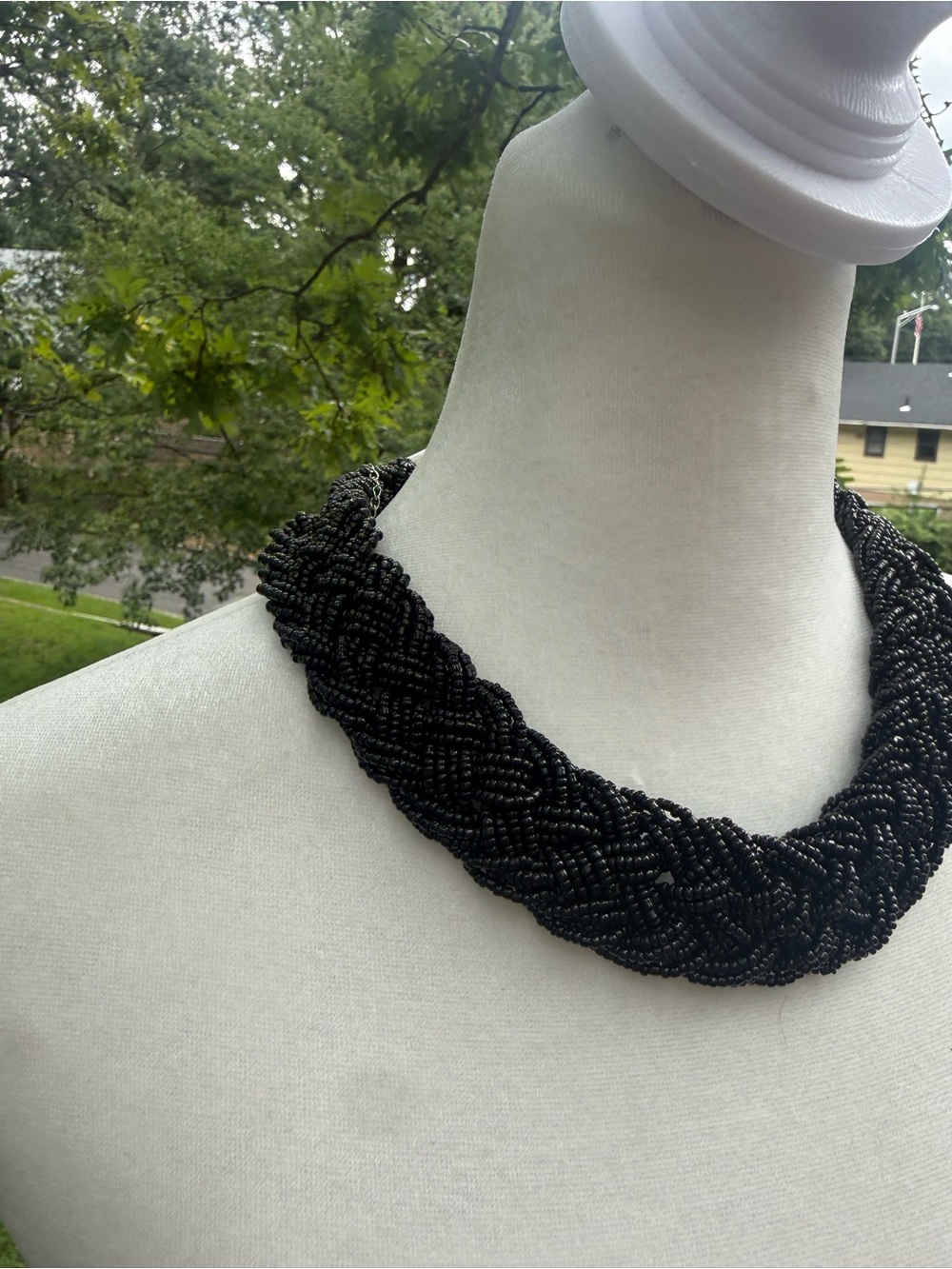 Black Braided Seed Bead Statement Necklace
